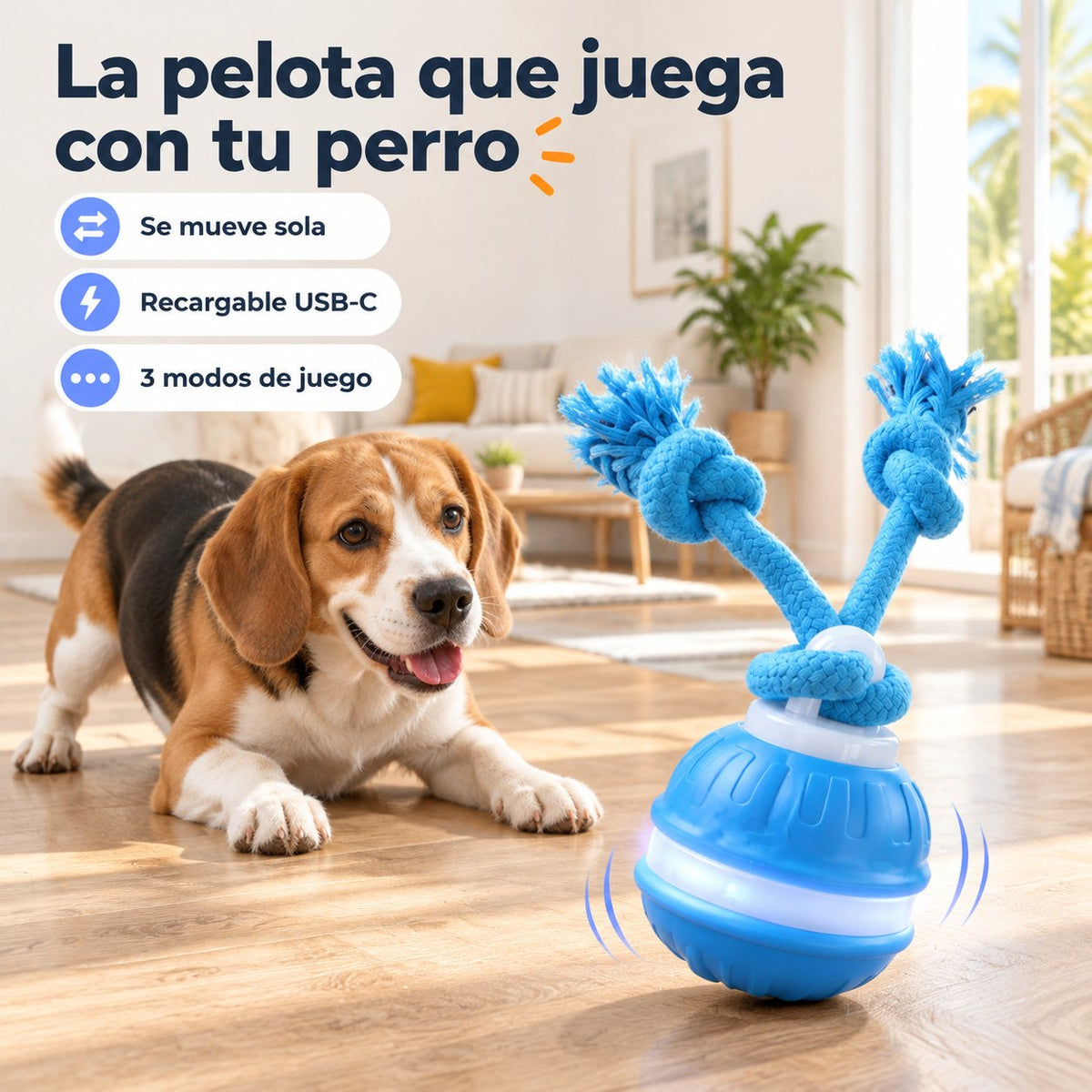 Pelota Cazadora: la pelota interactiva que se mueve sola, recargable USB-C y con 3 modos de juego
