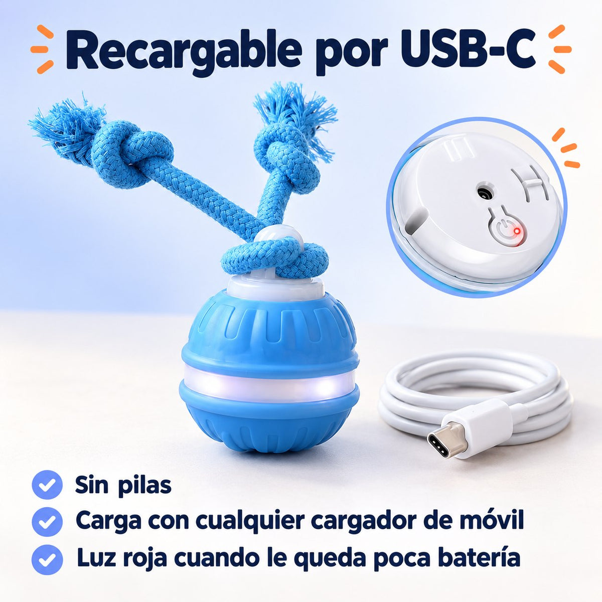 Recargable por USB-C, sin pilas, con aviso de batería baja